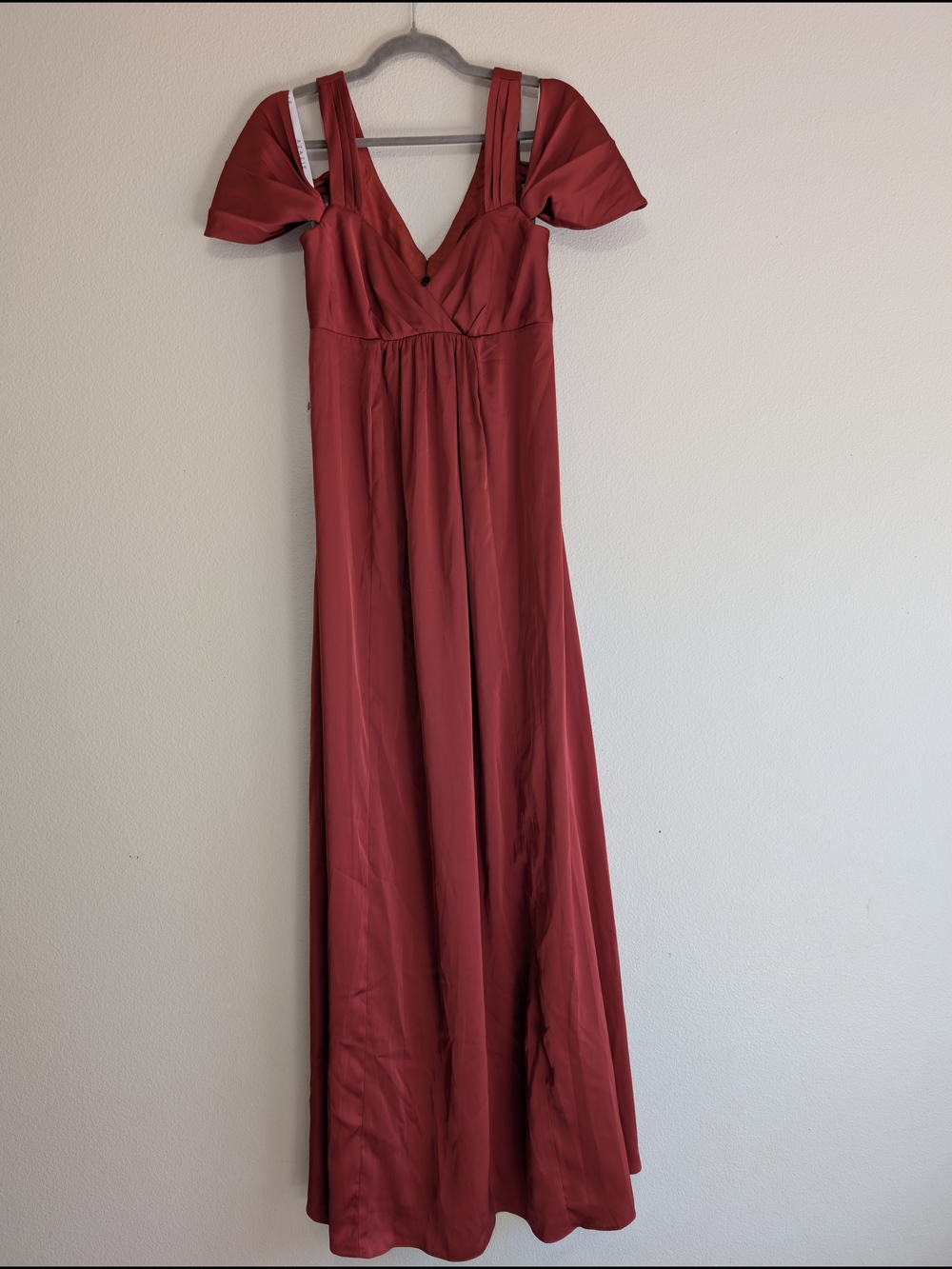 NWT Azazie Maternity Off-The-Shouler Stretch Satin Dress Size 6 - Picture 2 of 15